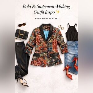 Lulu Mari Statement Blazer ✨ Mixed Print, Leather Detail, Bold Chic”